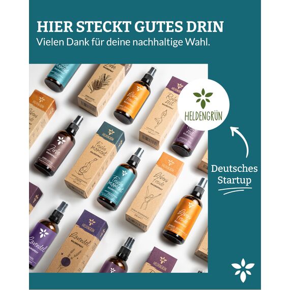 Heldengrün® Raumspray "Frischemoment" [ECHTE BIO-ÖLE] Dermatologisch getestet - Frische Luft Raumspray - Bio Raumduft mit Minze, Rosmarin & Zitrone - Textil Duftspray & Lufterfrischer