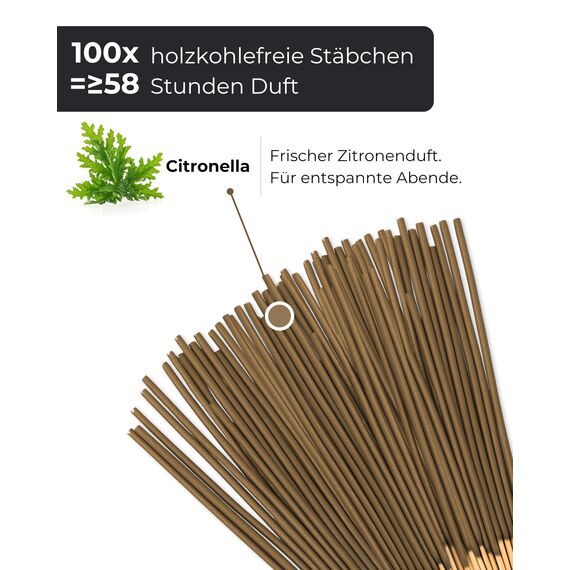 Citronella Räucherstäbchen – 100 Incense Sticks – Entspannung, Meditation & Rauhnächte – für Garten, Terrasse & Camping