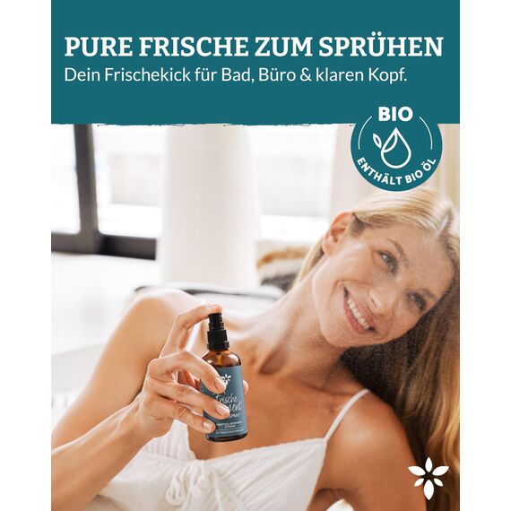 Heldengrün® Raumspray "Frischemoment" [ECHTE BIO-ÖLE] Dermatologisch getestet - Frische Lust Raumspray - Bio Raumduft mit Minze, Rosmarin & Zitrone - Textil Duftspray & Lufterfrischer 2-100 ml