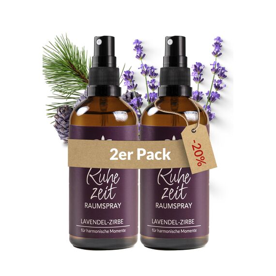 Heldengrün® Kissenspray zum Einschlafen "Ruhezeit" [ECHTE BIO-ÖLE] Dermatologisch getestet - Kopfkissenspray mit Bio-Lavendel & Zirbe - Schlafwohl Kissenpray - 2 x 100 ml