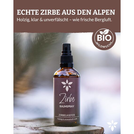Heldengrün® Zirbenspray "Alpenzirbe" [ECHTES ZIRBENÖL] Dermatologisch getestet - Zirbenöl Spray - Holzig & frisch - Kissenspray & Raumspray Tannenduft - Zirbelkiefer aus Österreich - 3 x 100 ml