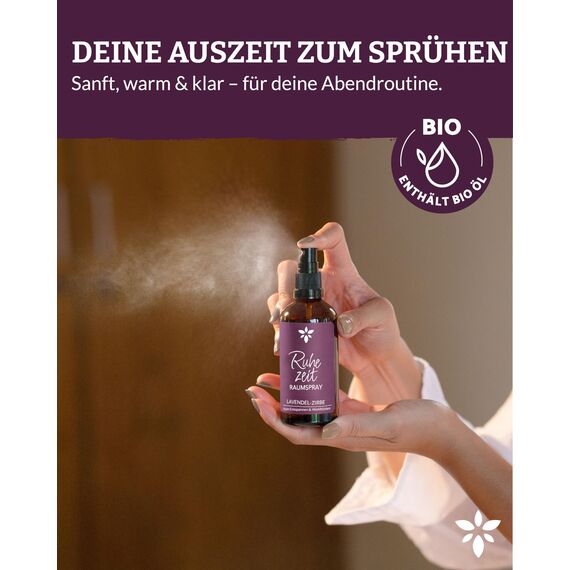 Heldengrün® Kissenspray zum Einschlafen "Ruhezeit" [ECHTE BIO-ÖLE] Dermatologisch getestet - Kopfkissenspray mit Bio-Lavendel & Zirbe - Schlafwohl Kissenpray