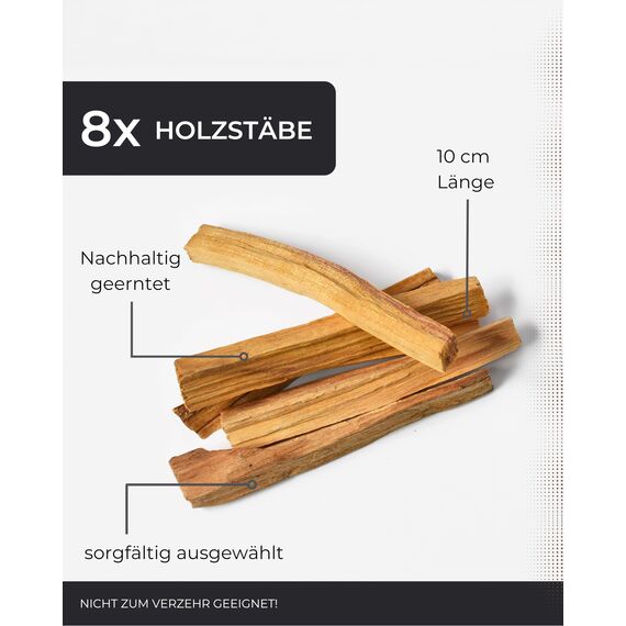 Incensera Palo Santo Räucherholz - 8 Duftholz Sticks 10 cm für Ausräuchern Wohnung, Natürliches Heiliges Holz aus nachhaltiger Ernte, Aromatherapie