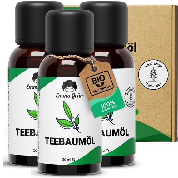 Emma Grün® Teebaumöl Ätherisches Öl 3x 30ml [100% NATURREIN] - Teebaum Diffuser Öl für Raumduft, Aroma Diffuser & Duftlampe - DIY Duftöl als Massageöl, Kerzen Duftöl & Seifenherstellung - Tea Tree Oil