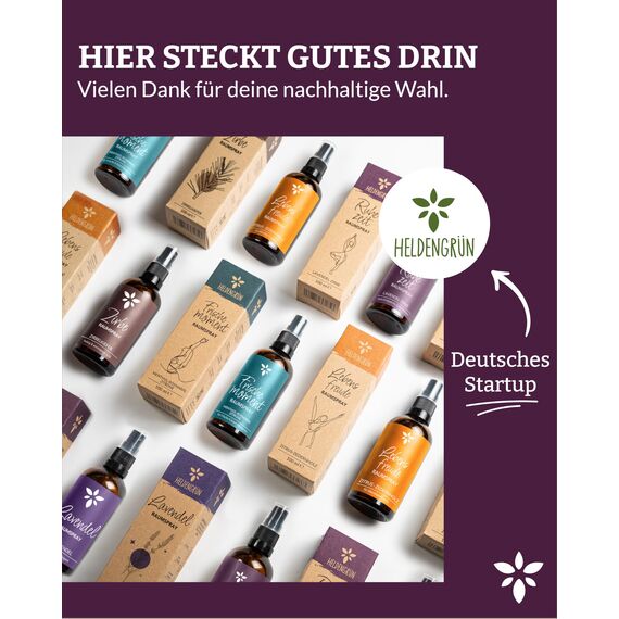 Heldengrün® Kissenspray zum Einschlafen "Ruhezeit" [ECHTE BIO-ÖLE] Dermatologisch getestet - Kopfkissenspray mit Bio-Lavendel & Zirbe - Schlafwohl Kissenpray