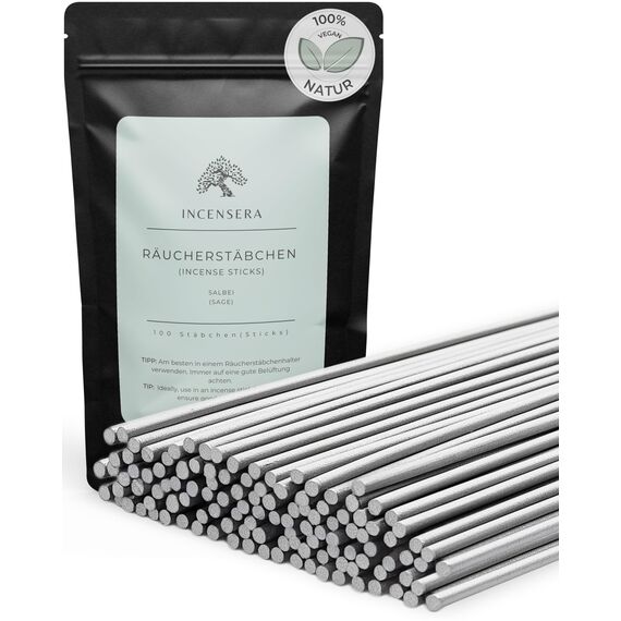 Räucherstäbchen Salbei – 100 Incense Sticks – naturrein & natürlich – Reinigung negativer Energie, Meditation, Yoga, Rauhnächte & Entspannung – Geschenkset