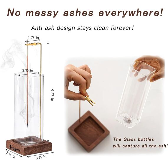 Ceremony Räucherstäbchen Halter, Räucherstäbchenhalter mit Abnehmbarem Aschefänger Aus Glas,Incense Holder spirituelle deko Yoga deko