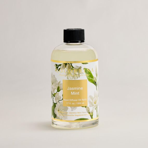 COCORRÍNA Raumduft Nachfüller 500ml mit 8 Duftstäbchen, Jasmine & Mint, Langanhaltender Duft mit natürlichen ätherischen Ölen, für Wohnzimmer, Schlafzimmer und Badezimmer