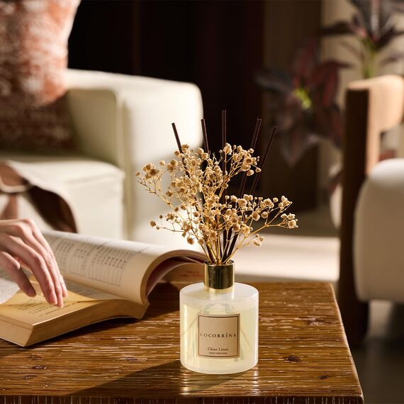 COCORRÍNA Raumduft Reed Diffuser mit 8 Duftstäbchen 200ml, Clean Linen, 2 Pack, Natürlich, Langanhaltend, Home Duft für Badezimmer Regal Dekoration