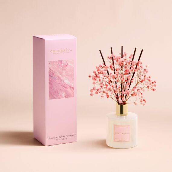 COCORRÍNA Raumduft Reed Diffuser mit 8 Duftstäbchen 200ml, Himalayan Salt & Rosewater, Natürlich, Langanhaltend, Home Duft ätherisches Öl Reed Diffusor für Badezimmer Regal Dekoration
