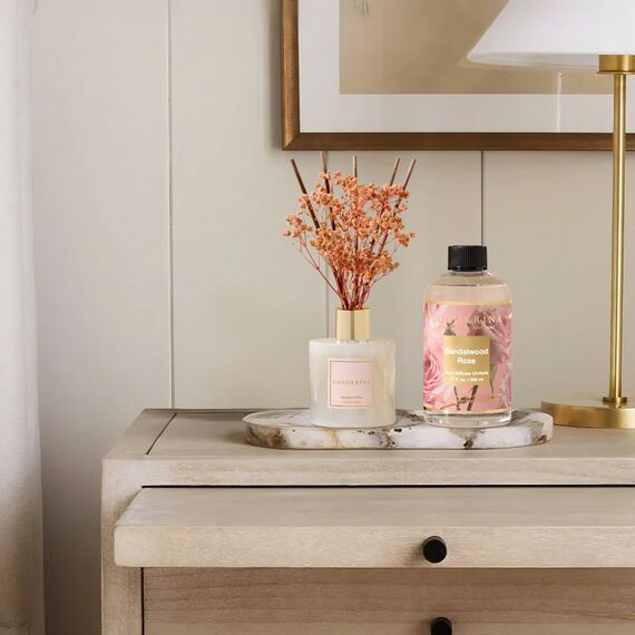 COCORRÍNA Raumduft Nachfüller 500ml mit 8 Duftstäbchen, Sandalwood Rose, Langanhaltender Duft mit natürlichen ätherischen Ölen, für Wohnzimmer, Schlafzimmer und Badezimmer