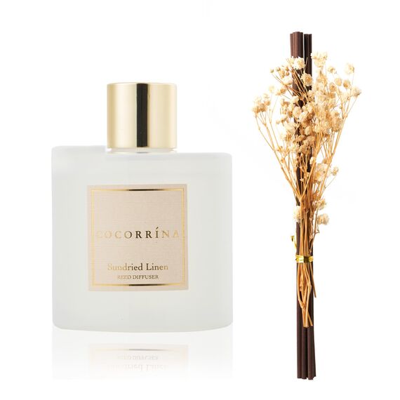 COCORRÍNA Raumduft Reed Diffuser mit 8 Duftstäbchen 200ml- Sonnengetrocknete Leinen, Natürlich, Langanhaltend, Home Duft ätherisches Öl Reed Diffusor für Badezimmer Regal Dekoration