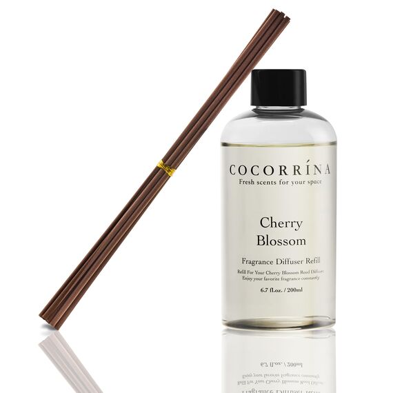 COCORRÍNA Raumduft Nachfüller 200ml mit 8 Duftstäbchen, Cherry Blossom, Langanhaltender Duft mit natürlichen ätherischen Ölen, für Wohnzimmer, Schlafzimmer und Badezimmer