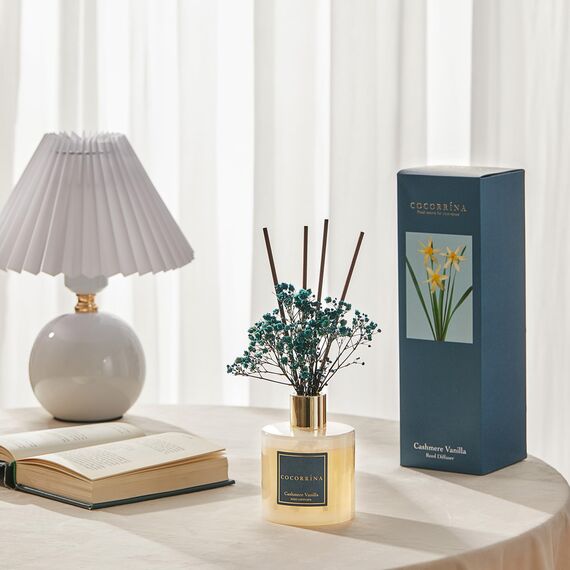 Cocorrína Raumduft Reed Diffuser mit 8 Duftstäbchen 200ml - Kaschmir Vanille, Natürlich, Langanhaltend, Home Duft ätherisches Öl Reed Diffusor für Badezimmer Regal Dekoration