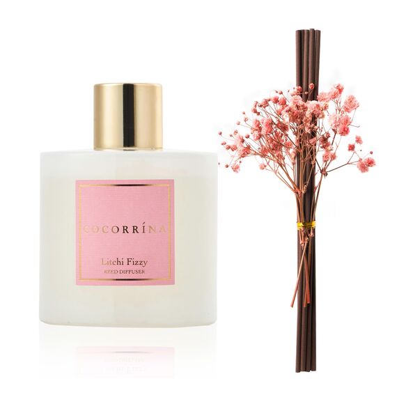 COCORRÍNA Raumduft Reed Diffuser mit 8 Duftstäbchen 200ml- Litchi Sprudel, Natürlich, Langanhaltend, Home Duft ätherisches Öl Reed Diffusor für Badezimmer Regal Dekoration