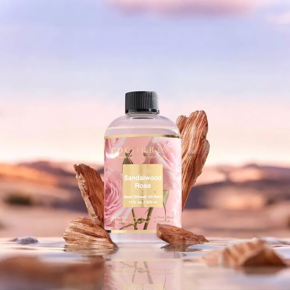 COCORRÍNA Raumduft Nachfüller 500ml mit 8 Duftstäbchen, Sandalwood Rose, Langanhaltender Duft mit natürlichen ätherischen Ölen, für Wohnzimmer, Schlafzimmer und Badezimmer