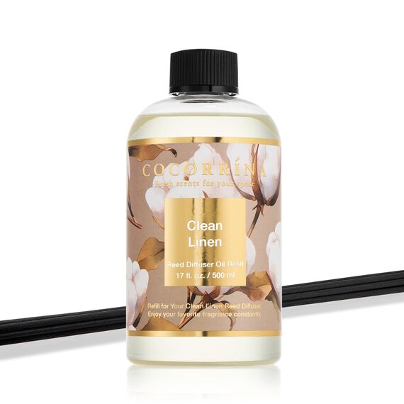 COCORRÍNA Raumduft Nachfüller 500ml mit 8 Duftstäbchen, Clean Linen, Langanhaltender Duft mit natürlichen ätherischen Ölen, für Wohnzimmer, Schlafzimmer und Badezimmer
