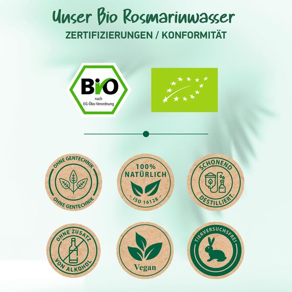 100% BIO ROSMARINWASSER 200ml | [BIO-ZERTIFIZIERT] 100% NATURREIN Aus Echtem Rosmarin Gesichtswasser - Beruhigt & Verfeinert Poren | Für Gesicht Körper & Haare | 100% REIN