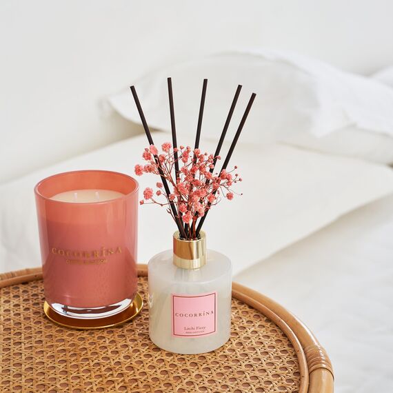 COCORRÍNA Raumduft Reed Diffuser mit 8 Duftstäbchen 200ml- Litchi Sprudel, Natürlich, Langanhaltend, Home Duft ätherisches Öl Reed Diffusor für Badezimmer Regal Dekoration