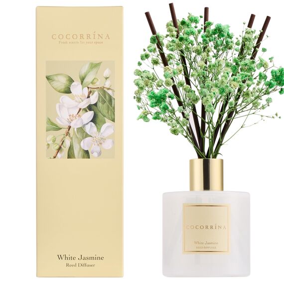 COCORRÍNA Raumduft Reed Diffuser mit 8 Duftstäbchen 200ml, White Jasmine, Natürlich, Langanhaltend, Home Duft ätherisches Öl Reed Diffusor für Badezimmer Regal Dekoration