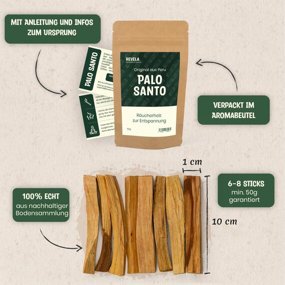 Hevela - Palo Santo Räucherholz [100% natürlich] - original aus Peru - zur Entspannung - natürliches Räucherwerk - wirkt natürlich gegen Insekten - Palo Santo Holz - Meditation - Rauhnächte