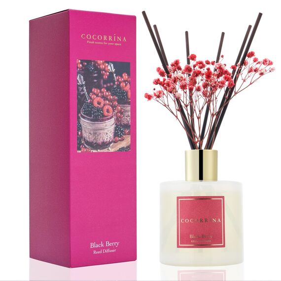 COCORRÍNA Raumduft Reed Diffuser mit 8 Duftstäbchen 200ml- Schwarze Beere, Natürlich, Langanhaltend, Home Duft ätherisches Öl Reed Diffusor für Badezimmer Regal Dekoration