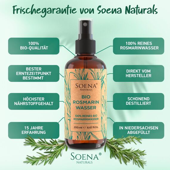 100% BIO ROSMARINWASSER 200ml | [BIO-ZERTIFIZIERT] 100% NATURREIN Aus Echtem Rosmarin Gesichtswasser - Beruhigt & Verfeinert Poren | Für Gesicht Körper & Haare | 100% REIN