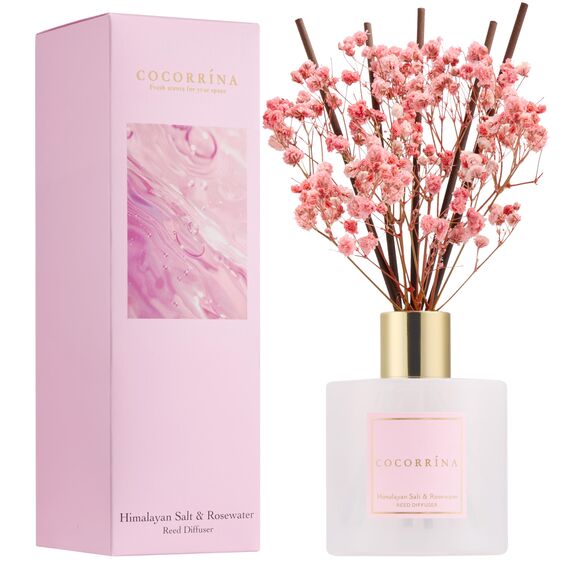 COCORRÍNA Raumduft Reed Diffuser mit 8 Duftstäbchen 200ml, Himalayan Salt & Rosewater, Natürlich, Langanhaltend, Home Duft ätherisches Öl Reed Diffusor für Badezimmer Regal Dekoration