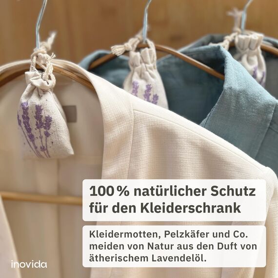 Lavendel Duftsäckchen Kleiderschrank: 20x Echter Lavendel getrocknet – Mottenschutz für Kleiderschrankbei Kleidermotten, Auto Duft und Raumduft – Schrank Duft – Inovida Stoff Lavendelsäckchen