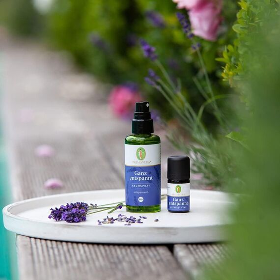 PRIMAVERA Raumspray Ganz entspannt bio 50 ml - Lavendel, Benzoe Siam und Ho­-Blätter - Aromadiffuser, Aromatherapie - entspannend - vegan