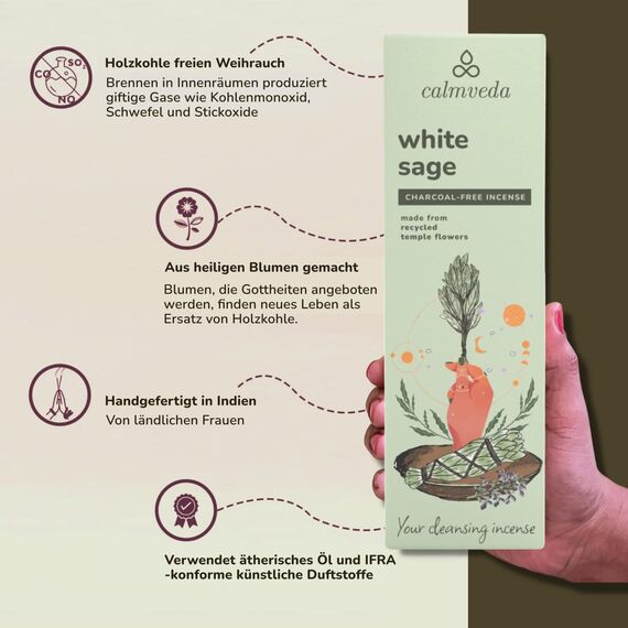 Räucherstäbchen Weißer Salbei Räucherset - 80 Weihrauch Stäbchen, hergestellt aus Recycelten Blumen | Reinigung Negativer Energie