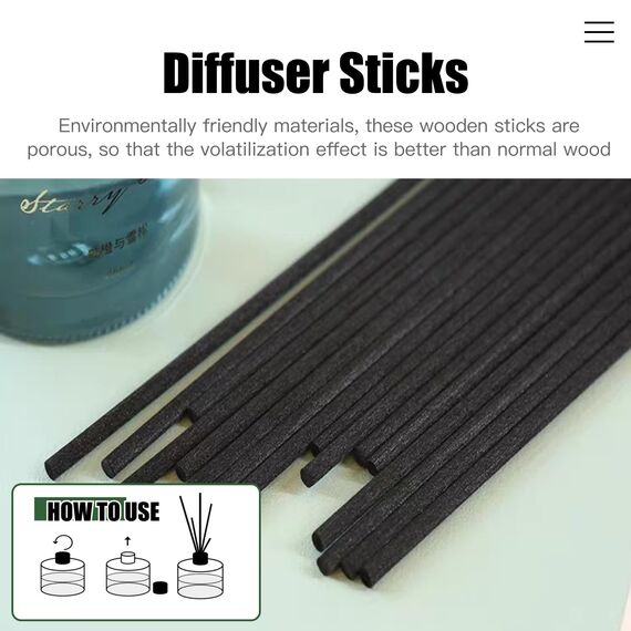 Hugwish 100pcs duftstäbchen aus Faser schwarz 60 cm, stäbchen für raumduft, Diffuser stäbchen, rattanstäbchen für raumduft (60cm x 4.0mm)