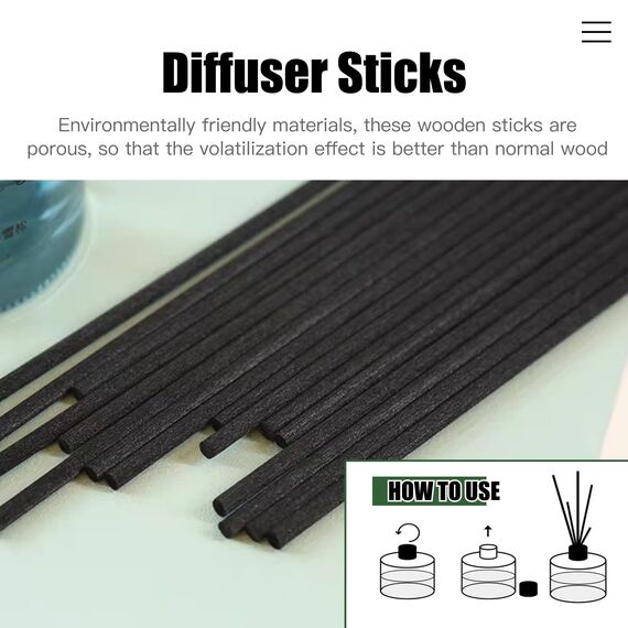 Hugwish 100pcs duftstäbchen aus Faser schwarz 30.1cm x 3.0mm, stäbchen für raumduft, Diffuser stäbchen, rattanstäbchen für raumduft (30.1cm x 3.0mm)