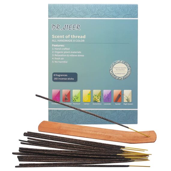 Räucherstäbchen-Geschenkset,160 Sticks insgesamt, Lavendel,Patschuli,Sandelholz,Osmanthus,Zitronenduft,Vanille,Nachtlavendel, Sandelholzfächer + Räucherstäbchenhalter