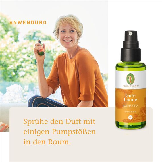 PRIMAVERA Raumspray Gute Laune bio 50 ml - Orange, Limette, und Zitrone - Aromadiffuser, Aromatherapie - motivierend - vegan
