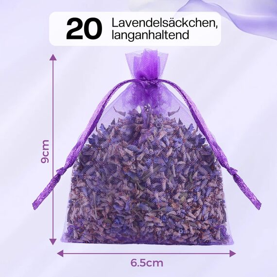 20x Lavendel Duftsäckchen für Kleiderschrank - Echter Getrockneter Lavendel, Lang anhaltender Duft - Kleidermotten Bekämpfen - Lavendelsäckchen für Schrank, Raum und Auto
