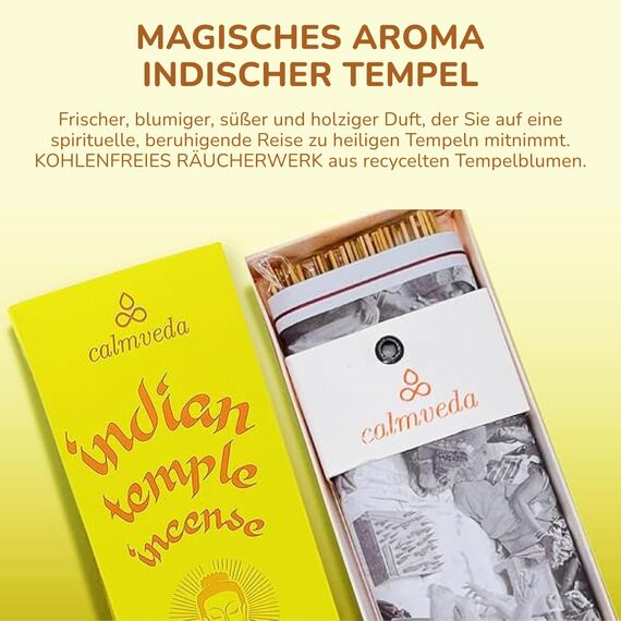 Spirituelle Indien Tempel räucherstäbchen geschenkset – 80 kohlefreie räucherwerk,hergestellt aus Upcycled-Blumen | Inspiriert vom Siddhivinayak-Tempel (Mumbai) |Spiritueller Weihrauch für mehr Ruhe