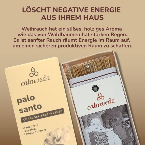 Calmveda Palo Santo Räucherstäbchen Set - 80 Weihrauch Holzkohlefreie Upcycled-Blumen | Reinigende Räucherstäbchen geschenkset