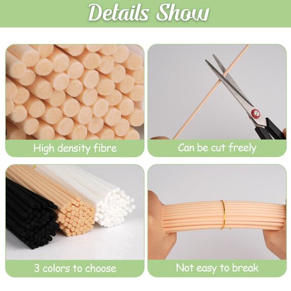 180 Stück Rattanstäbchen für Raumduft, 20cm x 3mm Duftstäbchen Nachfüller, Aroma Diffuser Stäbchen für Ätherische Öle im Home Office Hotel Spa Aropatherapie (3 Farben)