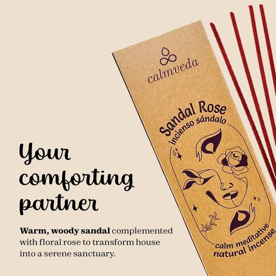 Natürliches Sandelholz räucherstäbchen mit Rose - (40+ weihrauch) Sauber, ohne Kohle, hergestellt aus recycelten Blumen | Süßes, holziges Aroma-Räucherstäbchen zur Beruhigung weihrauch zum räuchern