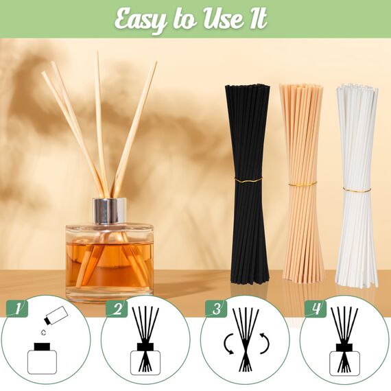 180 Stück Rattanstäbchen für Raumduft, 20cm x 3mm Duftstäbchen Nachfüller, Aroma Diffuser Stäbchen für Ätherische Öle im Home Office Hotel Spa Aropatherapie (3 Farben)
