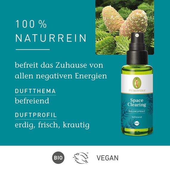 PRIMAVERA Raumspray Space Clearing bio 50 ml - Weißtanne, Rhododendron und Wacholderbeere - Aromadiffuser, Aromatherapie - befreiend - vegan