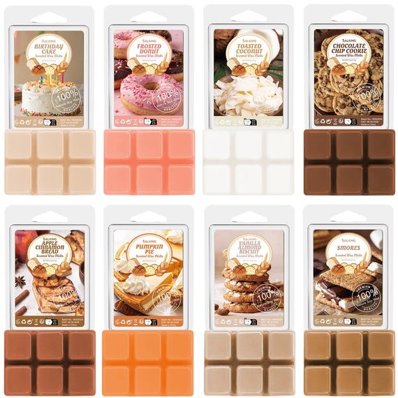 SALKING Backen Duftwachs für Duftlampe - Duftwachswürfel Raumduft Wax Melts 100% Sojawachs Kerzenwachs Duft Duftkerze Geschenk Set für Halloween, Weihnachten 8 Düfte