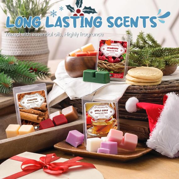 SALKING Winter Duftwachs Wax Melts für Duftlampe, 100% Sojawachs Raumduft Duftkerze, Wax Melts für Kerzen Wärmer, Weihnachtskranz und Lebkuchen Düfte Geschenk Set für Halloween, Weihnachten, 8 Düfte