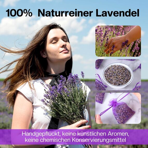 20x Lavendel Duftsäckchen für Kleiderschrank - Echter Getrockneter Lavendel, Lang anhaltender Duft - Kleidermotten Bekämpfen - Lavendelsäckchen für Schrank, Raum und Auto
