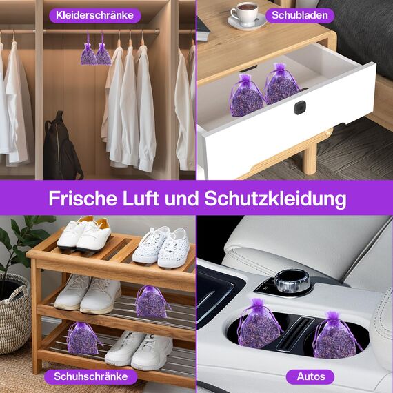 20x Lavendel Duftsäckchen für Kleiderschrank - Echter Getrockneter Lavendel, Lang anhaltender Duft - Kleidermotten Bekämpfen - Lavendelsäckchen für Schrank, Raum und Auto
