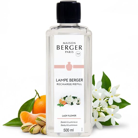 Maison Berger – Nachfüllung Lady Flower 500 ml für Lampe Berger – 2-in-1 geruchsneutralisierendes Raumduft-Öl – Jasmin, Rose
