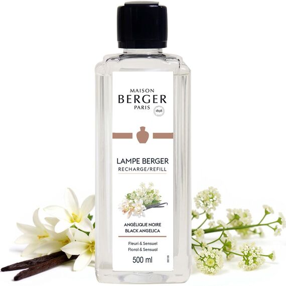Maison Berger – Nachfüllung Angélique Noire 500 ml für Lampe Berger – 2-in-1 geruchsneutralisierendes Raumduft-Öl – Bergamotte, Vanille