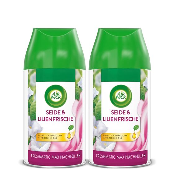 Air Wick Freshmatic Max Raumspray DUO – Nachfüller für den Air Wick Freshmatic Max – Duft: Seide und Lilienfrische – 2 x 250 ml Nachfüller