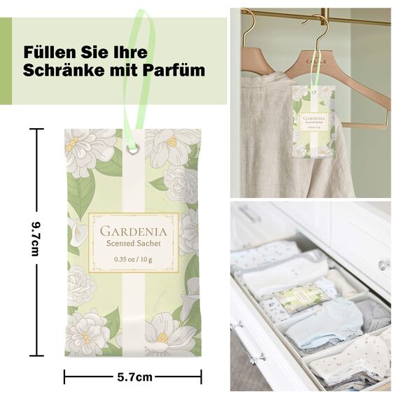SCENTORINI Duftsäckchen, Kleiderschrank Duft, 14 Stück, Gardenie Duftsachets für Schubladen, Schränke, Beseitigung von Gerüche